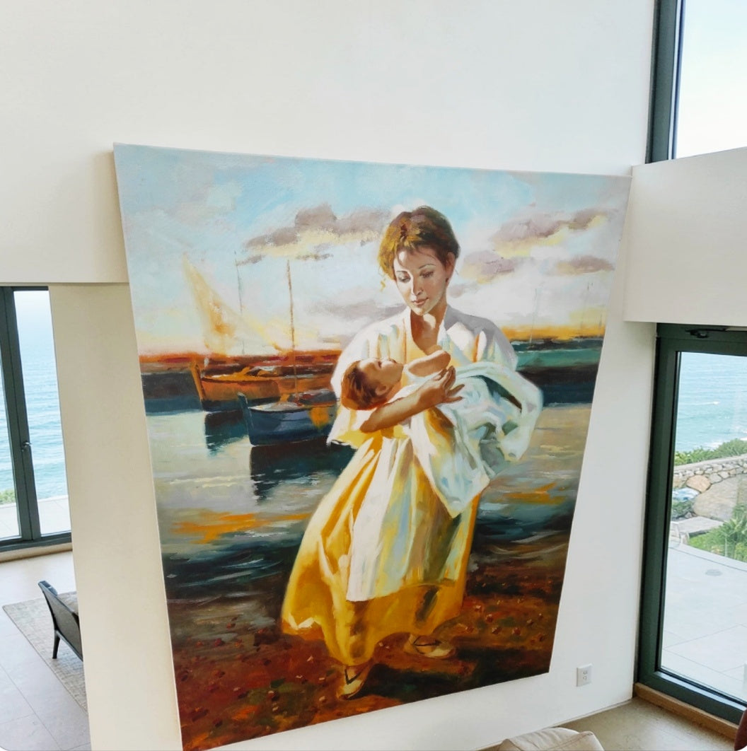Obra en  Óleo sobre lienzo–  Anclas en la orilla.