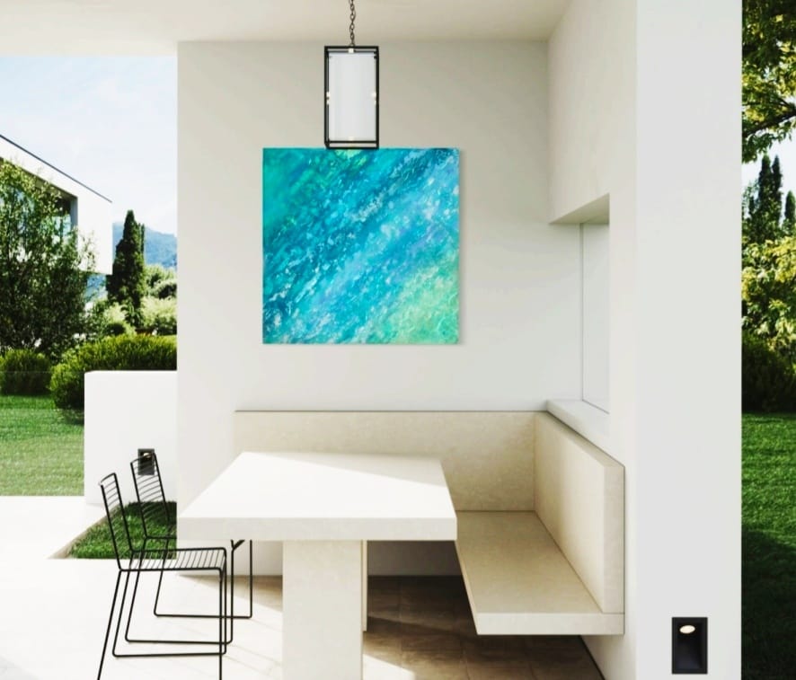 Pintura decorativa en tonos azules y verdes Formentera.