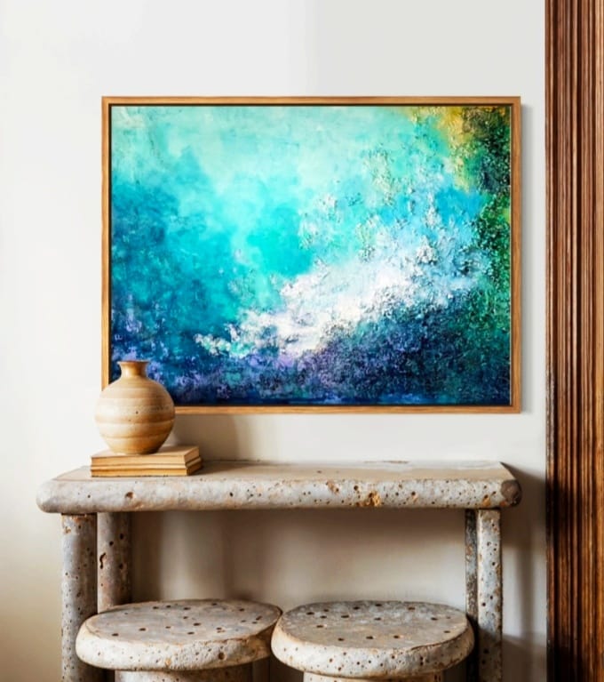Pintura abstracta , marino en tonos azules Altea.