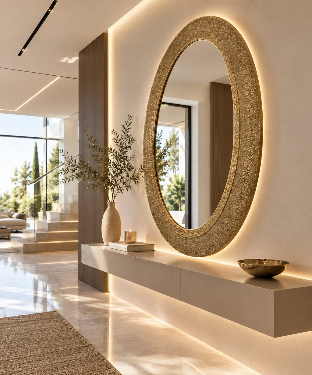 ESPEJO METALICO CRISTAL DORADO