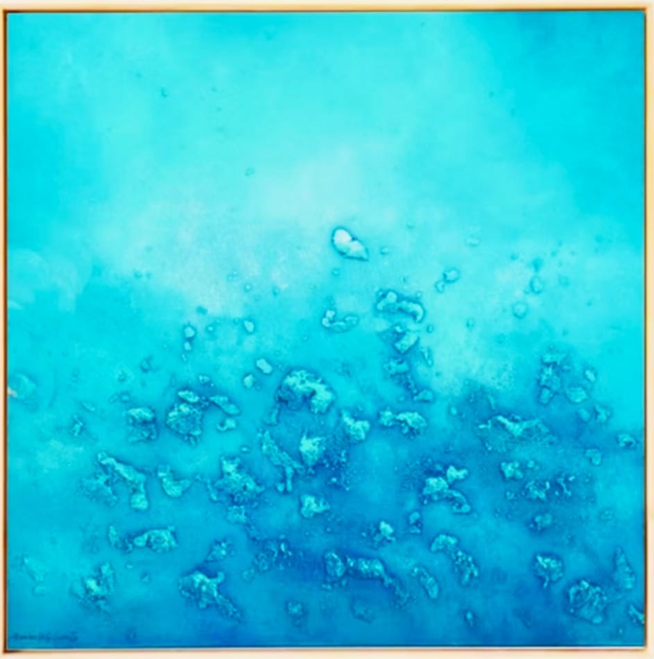 Obra abstracta  textura decorativo en tonos azules efecto océano.