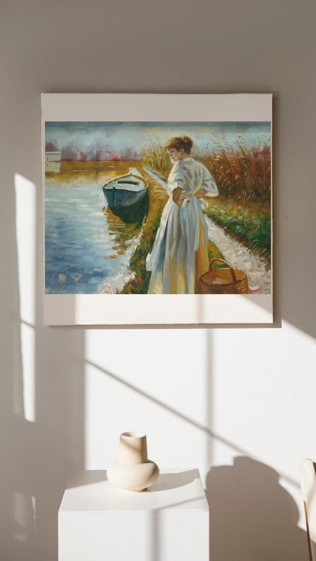 Óleo sobre lienzo– Mujer a Orillas del Río: Silencio, Agua y Contemplación