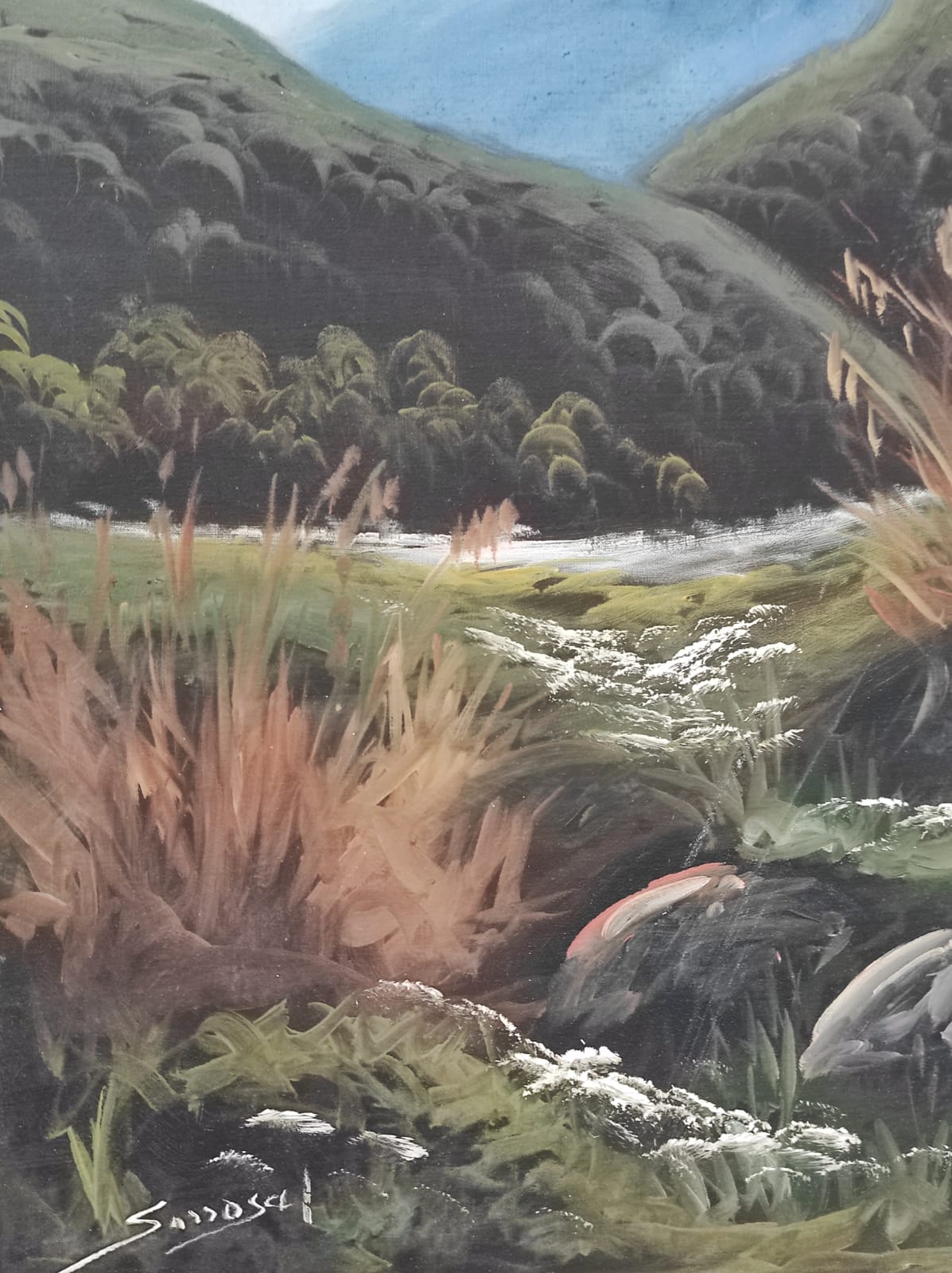 Pareja de Pinturas al Óleo con Marco de Madera