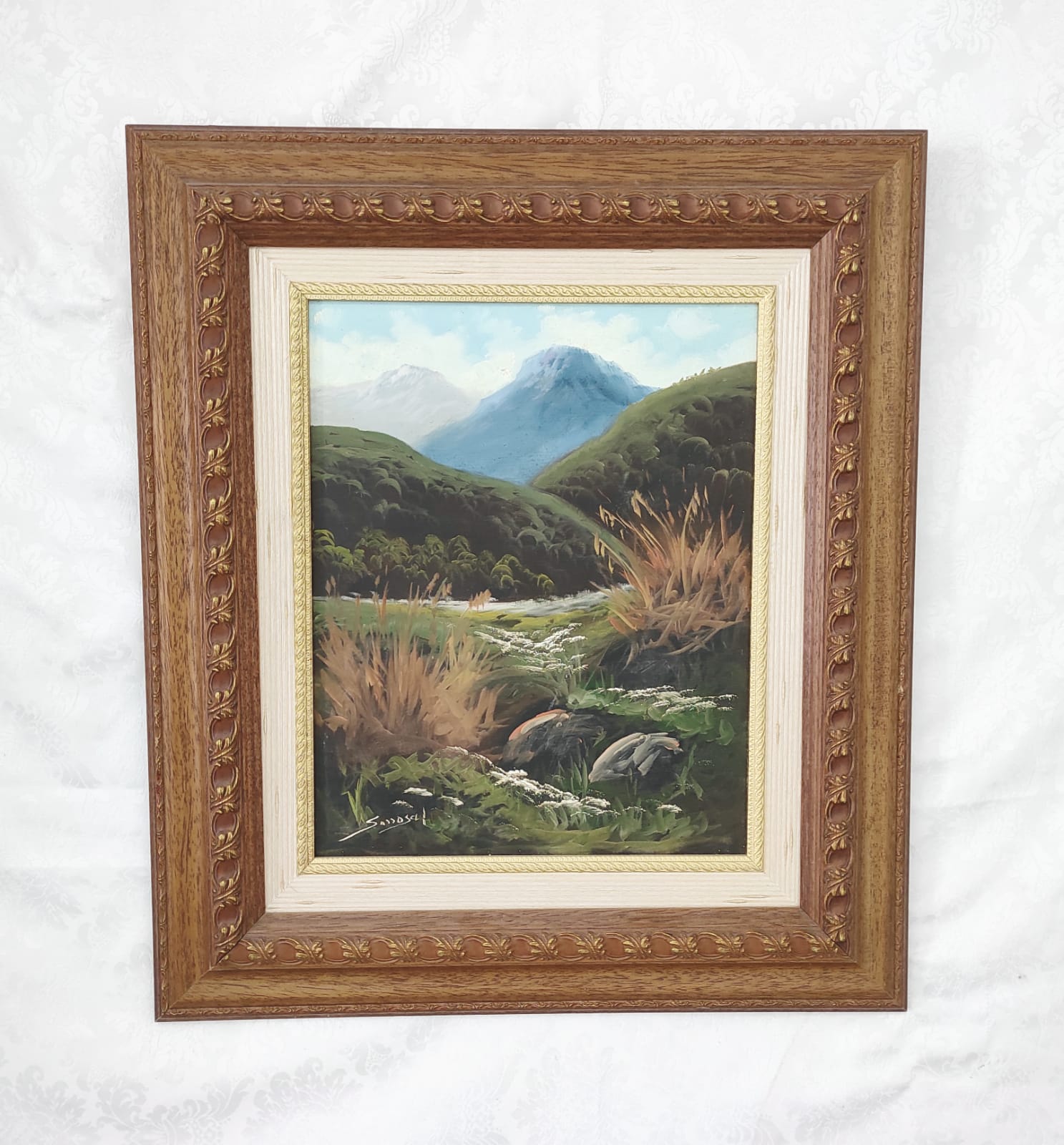 Pareja de Pinturas al Óleo con Marco de Madera