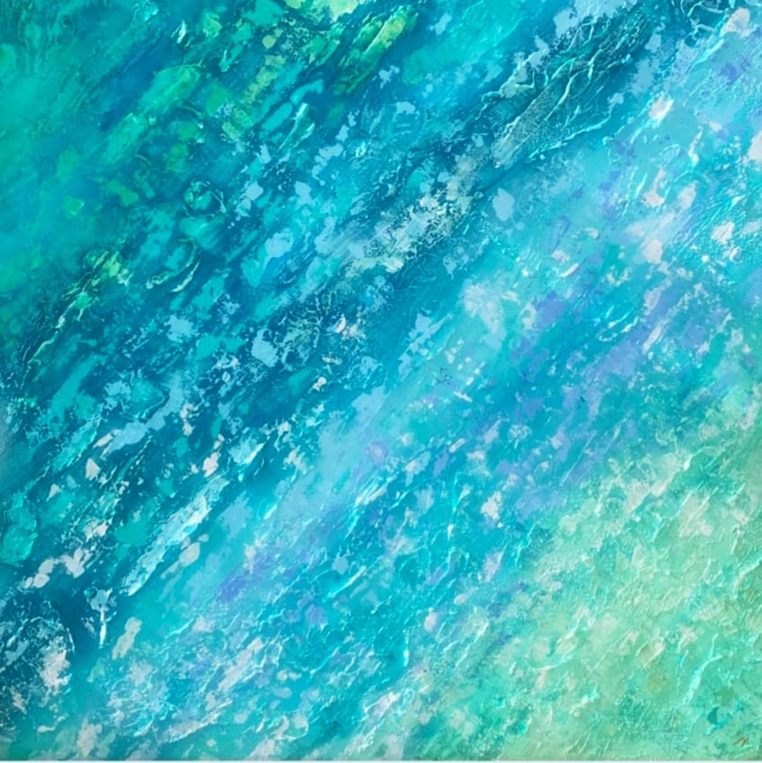 Pintura decorativa en tonos azules y verdes Formentera.