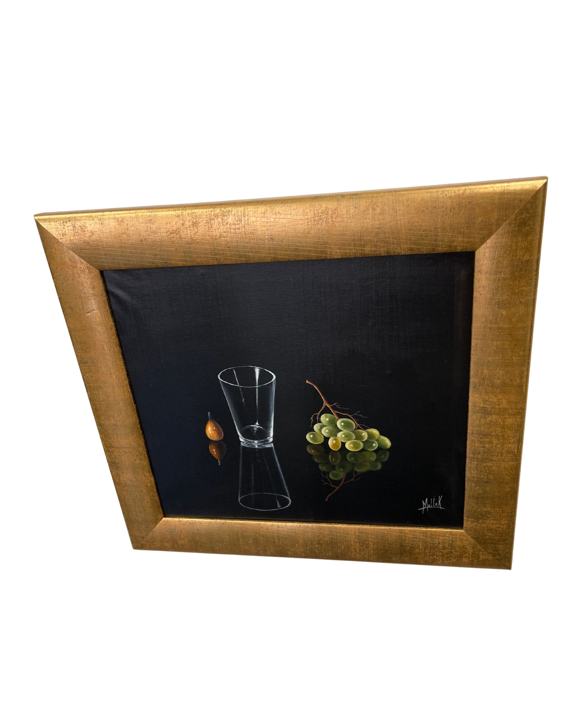 Cuadro Enmarcado . Pintura Uvas y Vaso Vacío – Elegancia y Simplicidad Natural