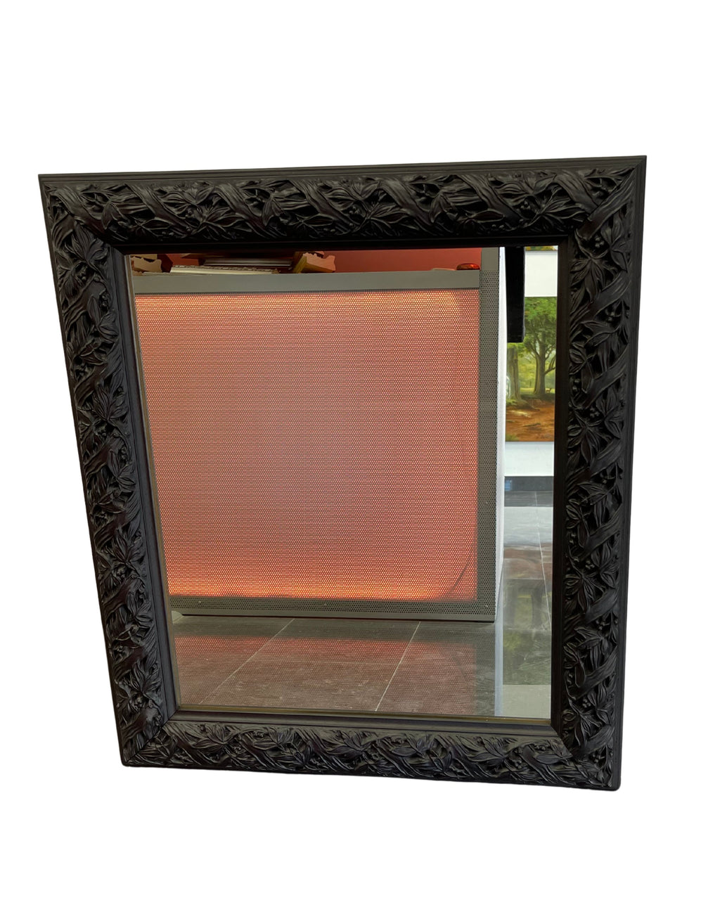 Espejo con Marco Negro restaurado y Relieve de Hojas – Sofisticación Natural y Modernidad