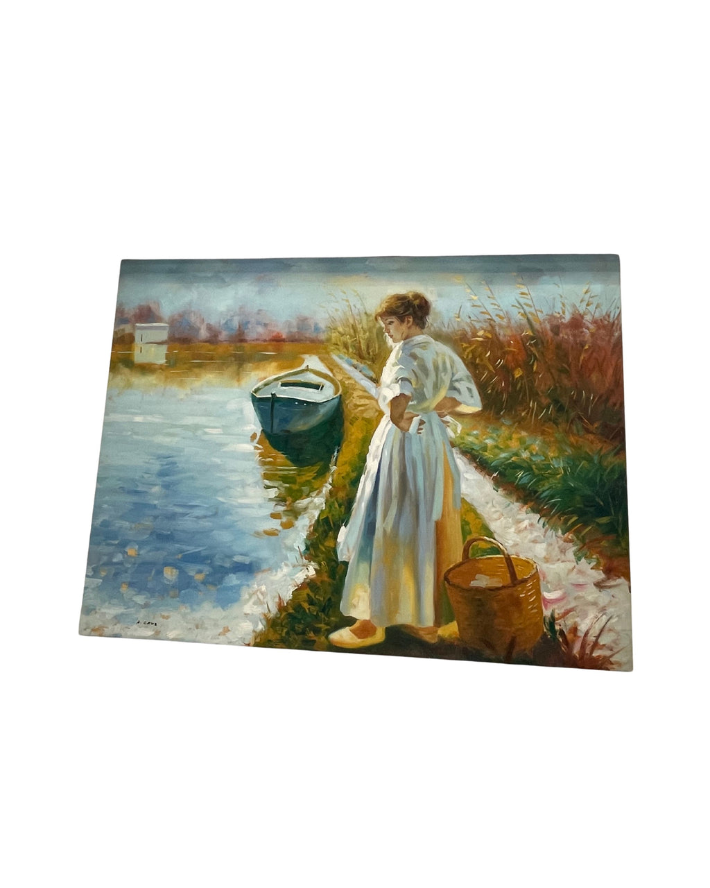 Óleo sobre lienzo– Mujer a Orillas del Río: Silencio, Agua y Contemplación